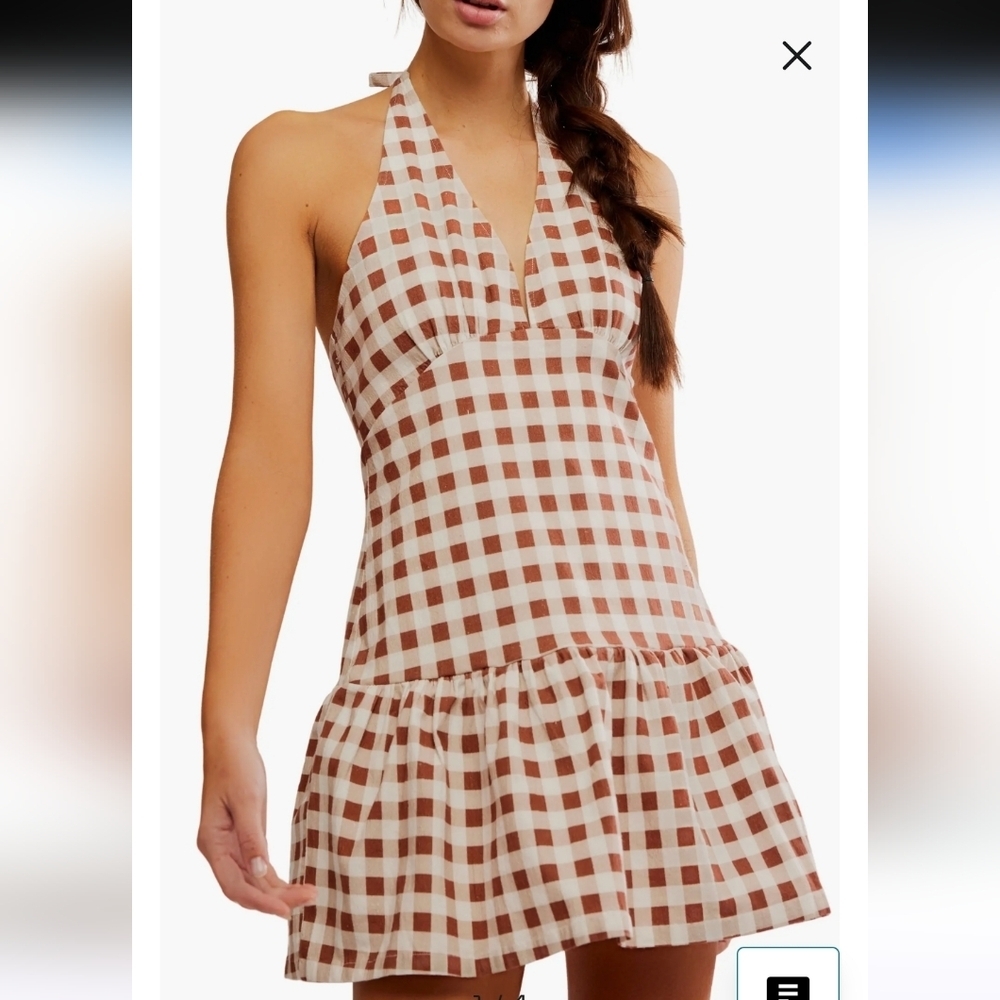 Free People Cecil Mini Dress in Brown Patina Combo Womens Large New
